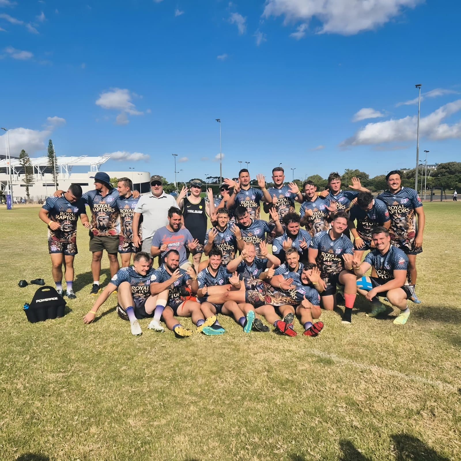 The Royal Raptors squad celebrating on the field at the Cape Town 10s, 2025